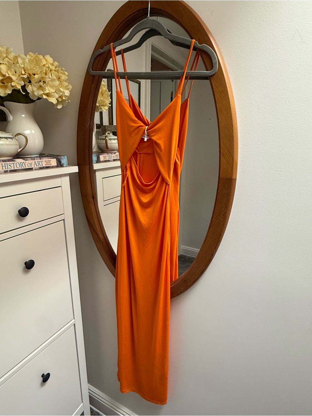 Elegant Orange Slip Dress with Drape Front
